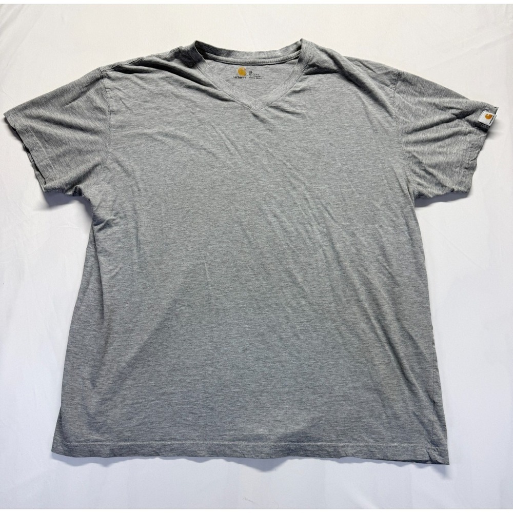Carhartt T Shirt Mens XL Heather Gray Cotton V Neck Patch Logo Workwear Casual